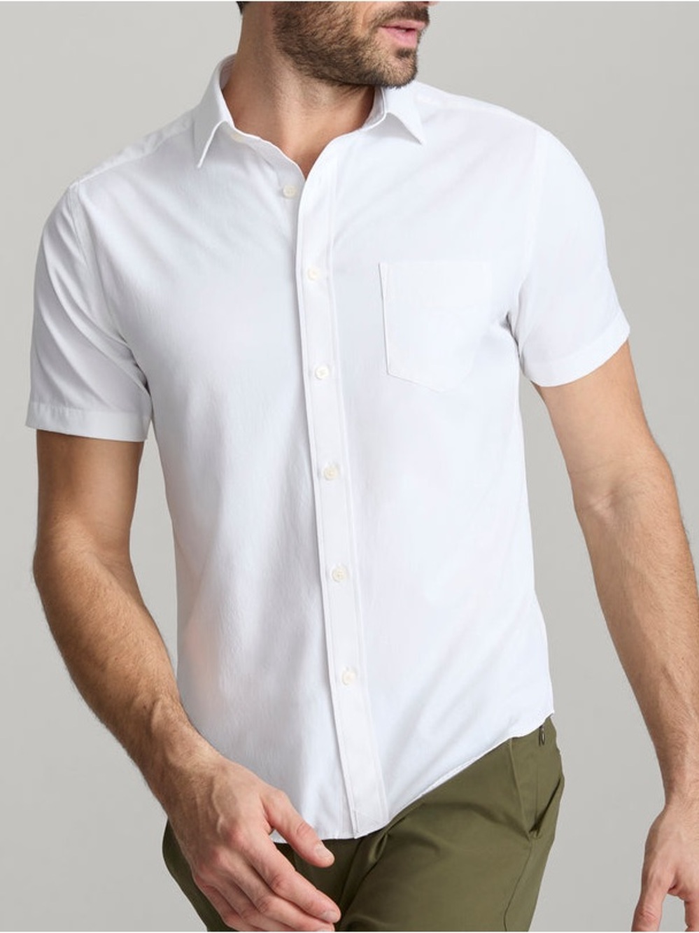 UNTUCKit Men's Short-Sleeve Linen White Button-Up Shirt - Large